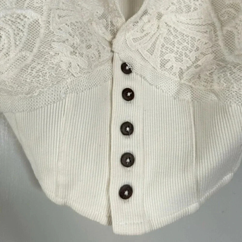 Free People Have My Heart White Lace Tank top Size M NWT boho prairie chic 90s - Picture 5 of 16